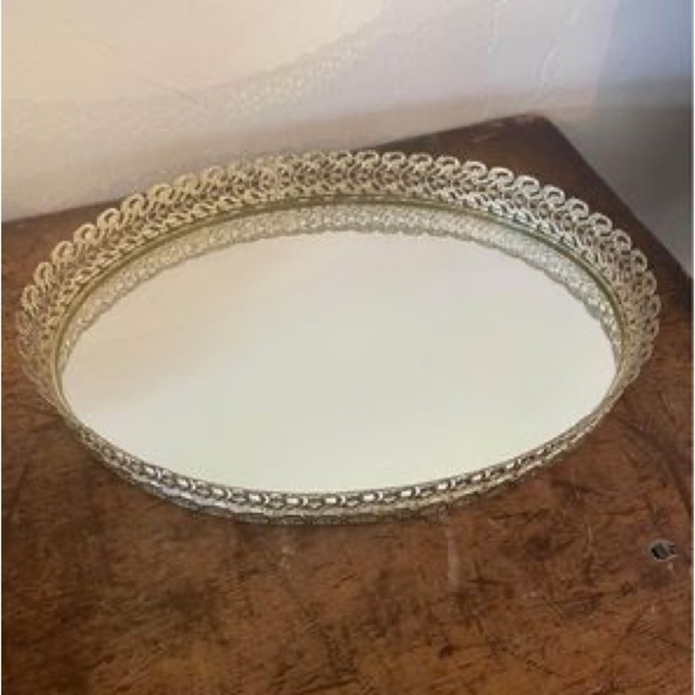 Vintage Ornate Mirrored Oval Vanity Tray